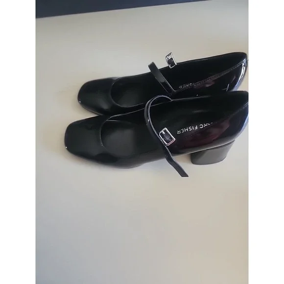 MARC FISHER Palie Mary Jane Block Heels, Faux Black Patent Leather, Women's 6.5 - Picture 4 of 8